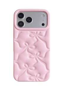 Ốp lưng điện thoại 3D dập nổi hình nơ, tương thích với Apple 17/16 Pro Max, vỏ bảo vệ, màu hồng 16 Pro chống rơi PM, ngọt ngào lãng mạn, vỏ mềm màu đỏ. - Hồng - Xem 2