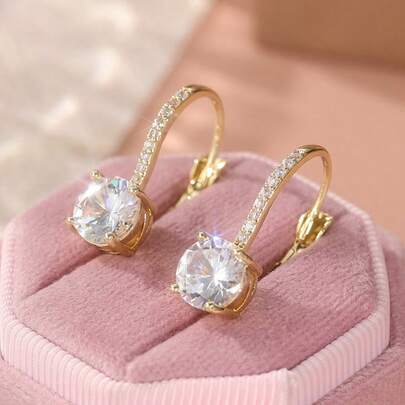 Elegant Cubic Zirconia Pendant Earrings, Suitable For Women's Wedding Banquet, Exquisite Accessory, Perfect Holiday Gift