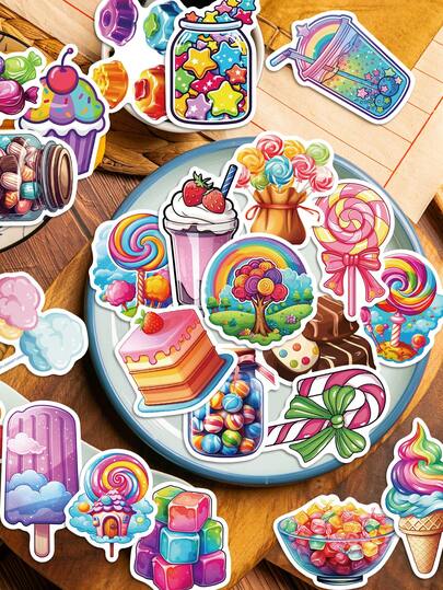 50pcs Sweet Colorful Candy Stickers Exquisite Creative Designs Perfect For Scrapbook Supplies, Guitars, Parties, Notebooks, Luggage, Planners, Tablets, And School Supplies Decoration-Fun Stickers! Stationery Funny Stickers Kindle