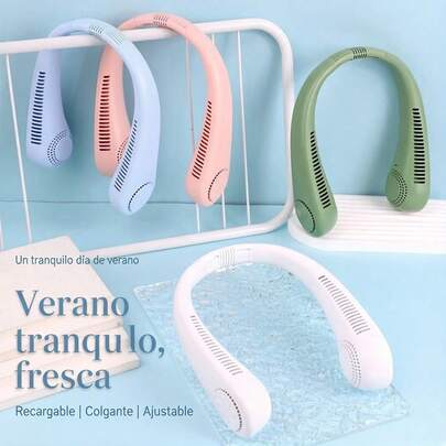 1 pieza Mini Ventilador de Cuello sin Aspas,Flujo de Aire Estable y Silencioso,Ventilador Recargable por USB,Diseño Compacto y Ligero para Uso Diario,Estilo Práctico de Verano,Ideal para Oficina Escuela Estudio y Hogar
