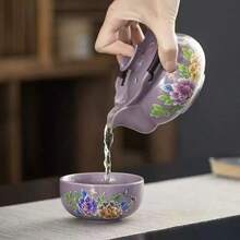 紫竹旅行牡丹中式茶具套装，便携式1茶壶3茶杯旅行茶具套装 - 彩色 - 查看 3