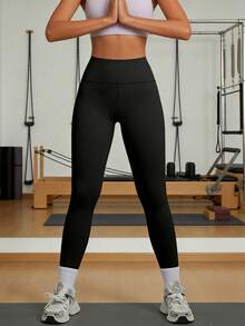 1件装女士高腰紧身瑜伽裤，适合健身、瑜伽、骑行、攀岩，四季皆宜 - 黑色 - 查看 1