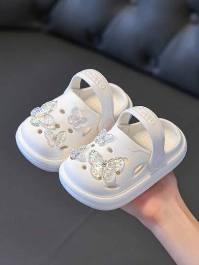 HAHABOBO New Popular Kids' Slippers & Sandals - EVA Material Summer And Autumn Toddler Shoes For Girls, Transparent 3D Butterfly Patterns, Elegant, Cute & Stylish Slip-On Sandals, Comfortable, Lightweight, Soft & Flat-Soled Shoes, Suitable For Indoor Shower, Home Use, Outdoor Walks, Travel, Commuting, School, Beach & Seaside Wear; Perfect For All Seasons