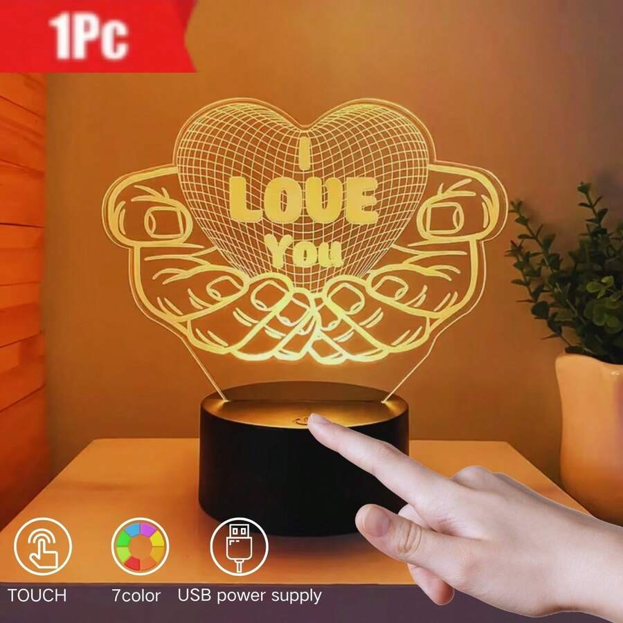1 buc. Lumină de noapte 3D romantică "Te iubesc" - Lampă de birou acrilică alimentată prin USB - Potrivită pentru Ziua Îndrăgostiților, cerere în căsătorie, nuntă, Ziua Mamei și Ziua Tatălui - Excelentă pentru decorul dormitorului de acasă - Multicolor - Vizualizare 1