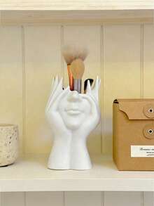 1个人体造型桌面收纳盒，多功能笔/化妆刷收纳盒 - 白色 - 查看 5