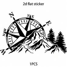2D Flat Two-Tone Compass Sticker With Mountain And Pine Tree Pattern, Vinyl Material, Self-Adhesive, Semi-Matte Finish, Reusable On Cars, Laptops, Etc. - A - View 10