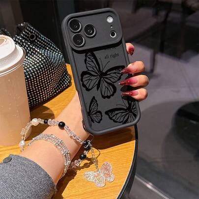 一套蝴蝶结装饰手链+蝴蝶图案TPU黑色手机壳，适合作为情侣、女友、女儿、青少年的生日或圣诞礼物