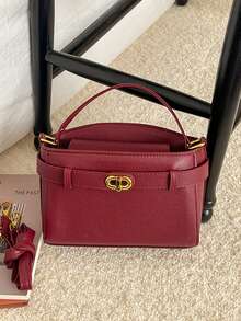 New Burgundy Solid Color Elegant Portable Handbag For Women - Burgundy - View 8