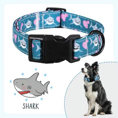 可爱装饰宠物项圈，鲨鱼主题爱心印花，适合所有犬种，狗狗派对和拍照的专属配饰