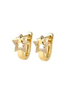 1 Pair Gold-Tone Star & Moon Dangle Earrings With Pave Zirconia Stones, Celestial Theme Jewelry, For Party & Daily Wear, Suitable As Holiday Gift - Gold - View 5