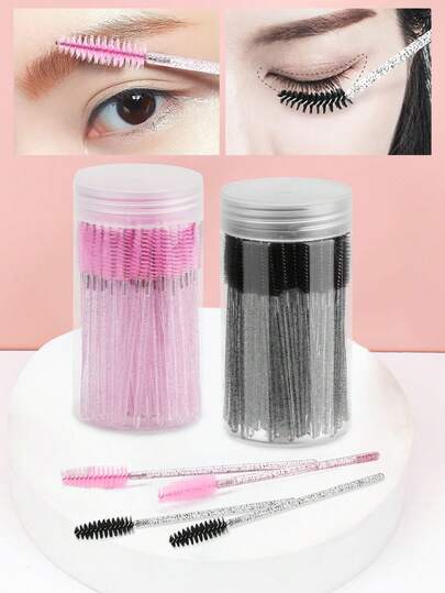 50pcs/Bucket Crystal Lash Wands, Soft Bristles Won't Eyes, Comb Lashes Naturally Without Clumping, Comb Lashes Lengthening And Defined, Soft & Flexible Brush Head, Suitable For Eyelash Extension & Daily Use, Economical, Suitable For Beginners & Makeup Artists