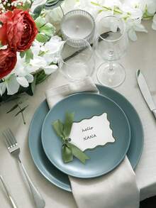 12/36/100张扇贝形姓名卡套装，DIY婚礼桌卡，含缎带，包含姓名卡和缎带，适合婚礼派对用品（鼠尾草绿） - 查看 5