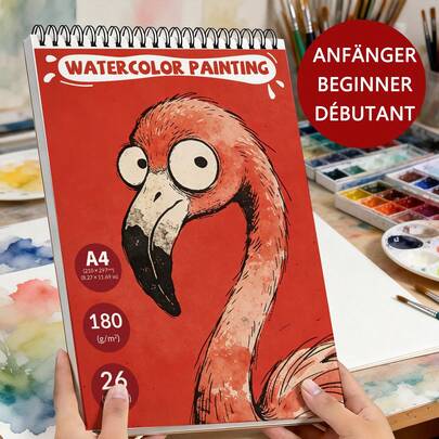 A4水彩素描本，180克/平方米 - 26张螺旋装订水彩纸，无酸艺术素描本，适合初学者、艺术家和成人，是水彩画、素描、春季手工、复活节和母亲节艺术项目的理想之选。