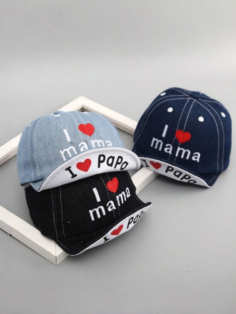 薄款春季儿童牛仔帽，“爱妈妈”可折叠帽檐棒球帽 - 1PC - 查看 1