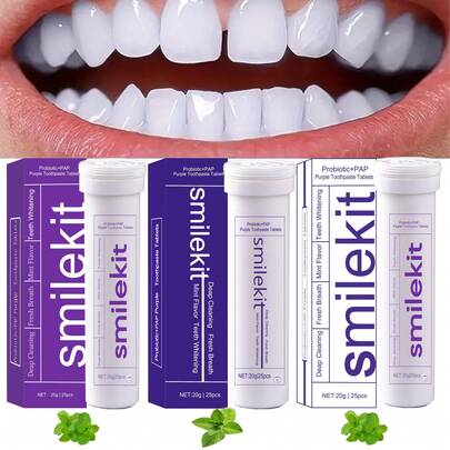 25片/盒 紫色牙齿美白贴，深层清洁，清新口气，薄荷味，便携式牙齿美白贴