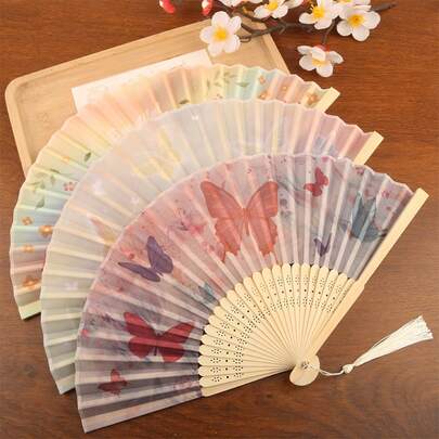 1pc New Chinese Style Vintage Folding Fan, Portable Handheld Fan For Summer, Suitable For Hanfu, Cheongsam, Dance, Photography