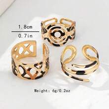 3pcs Fashionable Elegant Vintage Leopard Print Circle Design Open Ring Set, Suitable For Women's Daily Wear - Multicolor - View 5