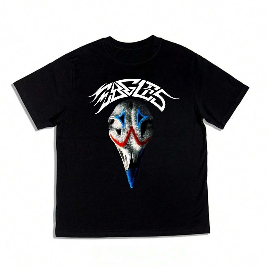 Rock Eagles Eagles Band Printed Cotton Loose Short Sleeve Men's And Women's Round Neck Hip Hop Black And White T-Shirt - màu đen - Xem 1