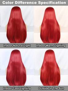 Bright Red Middle Part Long Straight Wig, Heat Resistant Synthetic Hair, Perfect For Cosplay, Party And Daily Wear - Red - View 6