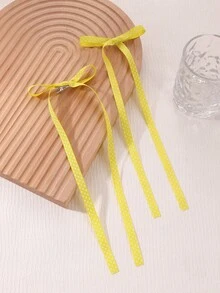 2个女士时尚优雅黄色波点蝴蝶结发夹，适合日常佩戴、春夏派对和外出活动 - 黃色 - 查看 6