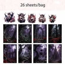26张/包贴纸，“寂静森林寻仙”系列，神秘梦幻的创意纸张组合，剪贴簿用品和笔记本配件，可用于装饰卡片、相框、电脑、手机壳、水杯、旧杂志、铅笔盒、行李箱、桌面装饰贴纸、返校季贴纸、学校用品文具趣味贴纸 Kindle - 貼紙包 - 查看 12