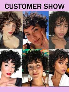 O-Part Kinky Curly Human Hair Topper With Bangs Clip In Hair Extensions Breathable And Bouncy Curls Human Hair Topper Replacement Hair Pieces For Women With Thinning Hair Add Volume Natural Black - Natural Black - View 6