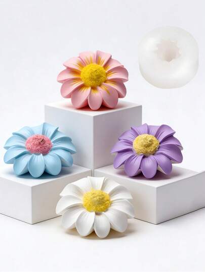 手工3D雏菊硅胶模具 香薰花朵蜡烛肥皂石膏模具 DIY家居香氛石模具 水晶环氧树脂滴胶模具 花卉设计石膏工艺品 耐用礼品装饰模具