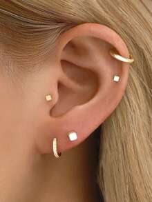 2pcs/4pcs Set Minimalist S925 Sterling Silver Square Stud Earrings, 2mm/3mm Hypoallergenic Earrings, Suitable For Pierced Ears, Fashion Accessory For Men And Women - Square Earrings - View 6
