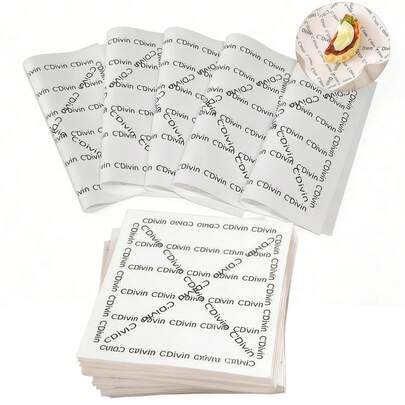 100/200 pezzi Carta da forno, carta da rivestimento per cestini, carta per alimenti da picnic, carta da imballaggio per alimenti antigrasso, carta per barbecue, sfondo bianco con testo in francese (18 x 18 cm)