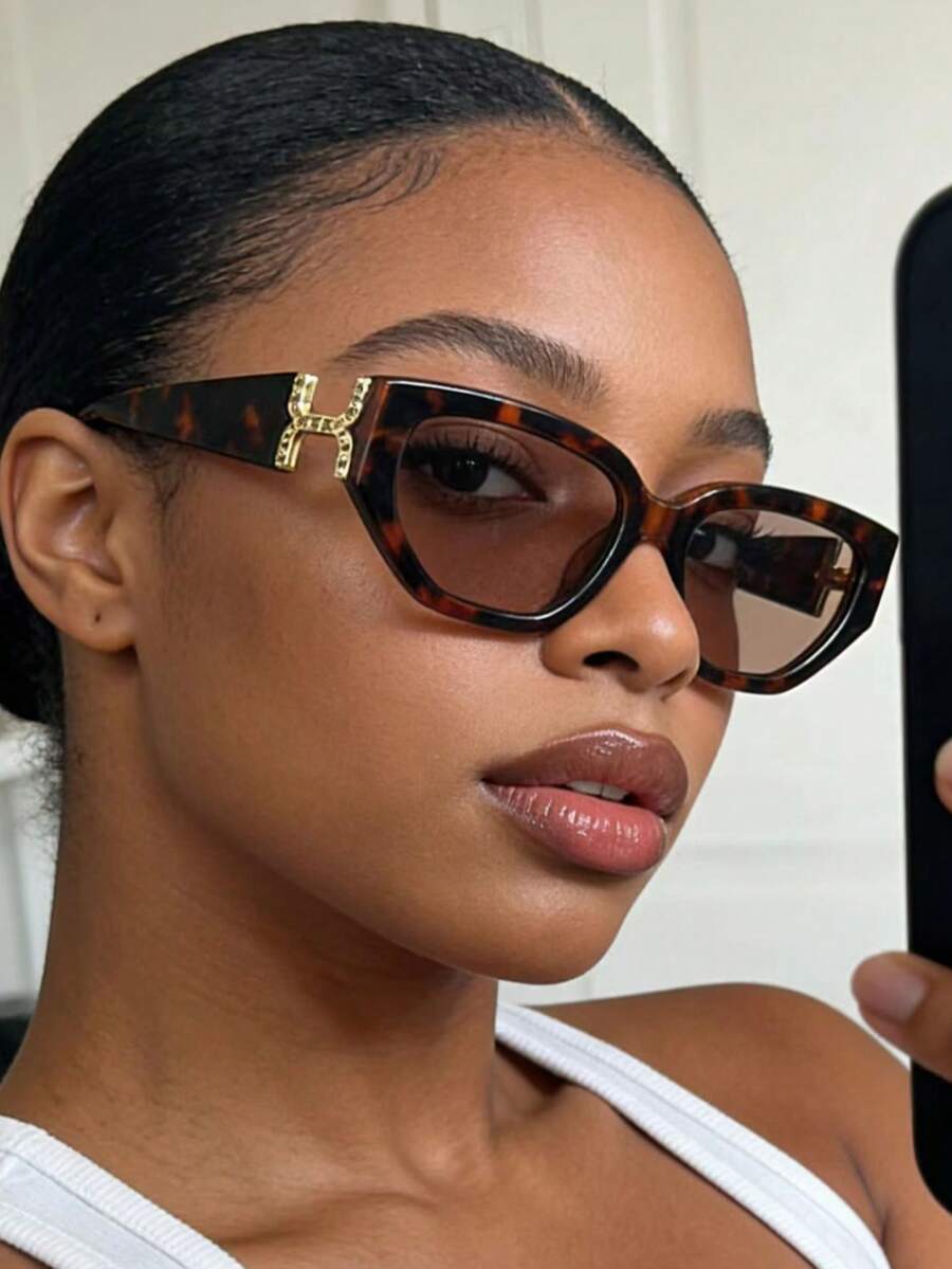 1 pieza Gafas de moda de mujer de verano esenciales, de material Tritan (poliéster), de estilo casual - Rodajas de palma de carey - Ver 1