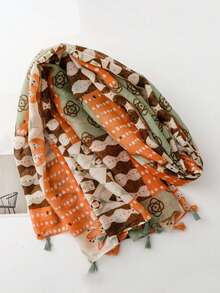 1pc Women's Casual Everyday Wear Bohemian Style Patchwork Geometric Print Soft Scarf - Multicolor - View 2