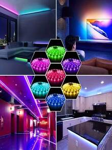 30ft-100ft Smart APP Controlled Color Changing LED Strip Lights For Bedroom, With Remote Control And Timer Function, Suitable For Room, Home, Party Decoration, Support Smartphone APP Control And 24-Key Remote, USB Powered, 5V RGB LED Strip, Color Changing, Suitable For TV Backlight, Ambiance Lighting, Gaming/Living Room, Holiday Celebration And Dynamic Lighting Effects (Power Adapter Not Included) - 白盤燈帶 - 查看 9
