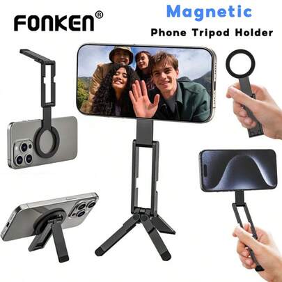 Foldable Magnetic Phone Tripod Holder Rotating Desktop Stand Handheld Selfie Stick Bracket