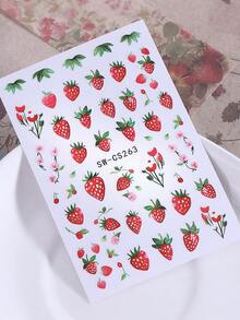 2张草莓春夏美甲贴纸，花朵樱花叶图案，自粘式夏季花卉水果美甲贴花，女士美甲装饰 - 彩色 - 查看 9