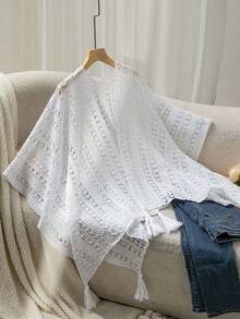 1pc Knitted Shawl, Women's Spring/Summer Beach Cover-Up Cover Up Sweater Cloak Cover Up - Multicolor - View 4