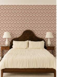 Burgundy Damascus Wallpaper - Floral Victorian Style Removable Or Non-Adhesive Wallpaper, Customizable Color - 1PC - View 5