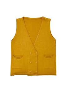 Áo vest len nữ không tay, cổ chữ V, dáng suông, cài hai hàng khuy, có túi, độ co giãn vừa phải. - Màu vàng - Xem 8