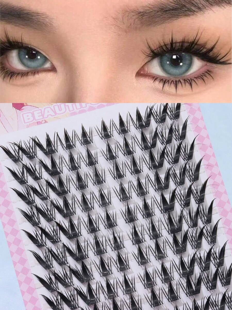 10 Rows 100 Clusters C Curl Flared Cartoon Eyelashes, 9mm-14mm Segmented Lashes, Cat Eye Lashes, Segmented Lashes, Natural Makeup Effect, Suitable For Cosplay And Cartoon Style, Soft And Elongated, Cat Eye Lashes, Single Natural Long Forked Mink Lashes, Reusable, Comfortable And Seamless, Suitable For Daily, Party, Valentine's Day, Travel, Photography, Holiday Makeup, Segmented Lashes, Single Lashes, False Eyelashes. - C - 查看 1