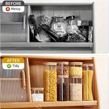 3 Pack Large Capacity Clear Glass Storage Jars With Bamboo Lids, Tall Square 100*300mm Canisters For Pasta, Penne, Noodles, Kitchen Pantry Containers For Dry Food Storage - 3-pack - View 8
