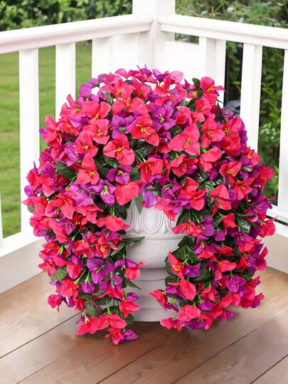 MEHELANY 2/1 pieza Flores artificiales de Buganvilla para decoración exterior, flores colgantes de seda falsa con largas enredaderas falsas, enredaderas falsas de seda de gloria de la mañana púrpura realistas para decoración del hogar en verano, balcón, patio, entrada, porche