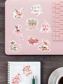 50pcs Pink Aesthetic Stickers Laptop Handbook Phone Case Decorative Decals - A - View 5