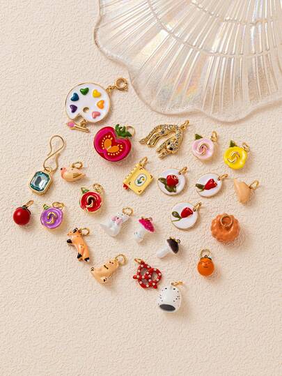 1 pieza Colgante de verano de dibujos animados lindo, colgante de rosa, gato, zorro, engastado con circonita artificial, material de cobre chapado en oro de 14k, adecuado para accesorios de joyería DIY, como pulseras, tobillos, collares, cadenas corporales, etc.