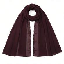 1件女士新款珍珠雪纺花卉刺绣围巾，马来西亚围巾披肩 - 彩色 - 查看 8