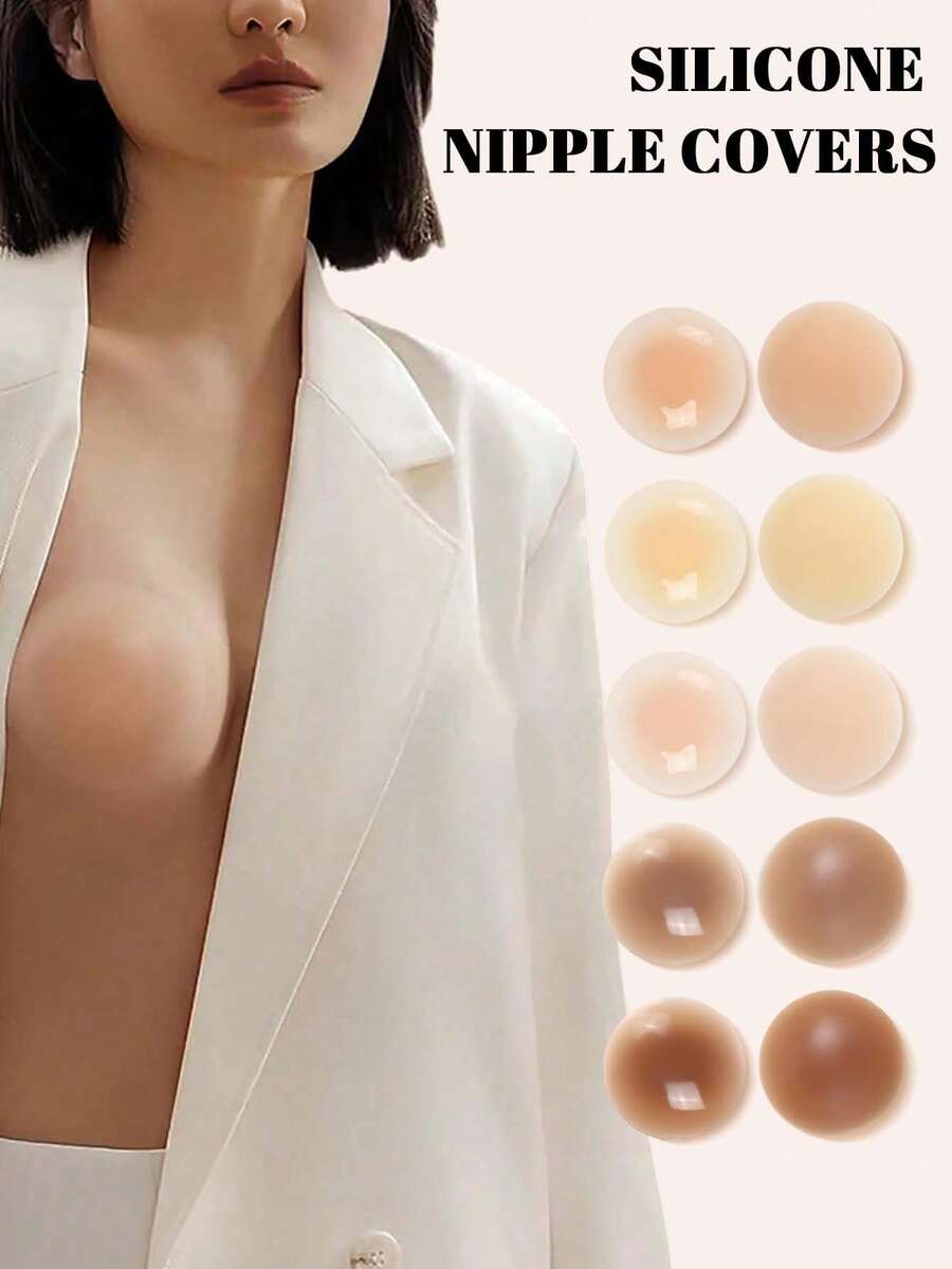 半对可重复使用的硅胶隐形乳贴。这些可水洗、可重复使用的乳贴适合女性使用，可用于婚纱、露背装、摄影、晚礼服和派对配饰等场合。