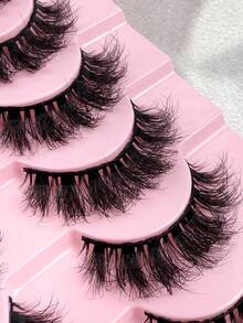 Hinarin 10对D卷翘蓬松假睫毛，浓密卷翘，丰盈效果，3D水貂毛假睫毛，纤细6D浓密假睫毛条，提升眼部轮廓，打造精致妆容。 - 黑色 - 查看 5