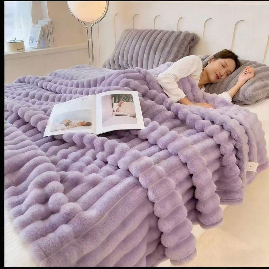180CM*200CM Manta de Felpa de Alta Calidad – Extra Suave y Acolchada para Cama y Sofá - Morado - Ver 1