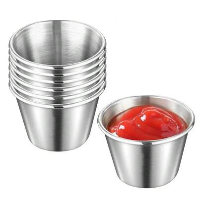 6/12pcs Stainless Steel Sauce Dishes And Dipping Cups, Suitable For Various Cold And Hot Sauces - Steak Sauce, Salad Dressing, Ketchup, Mexican Taco Sauce, Etc., Multi-Functional Dipping Cups, Essential For Home And Restaurant
