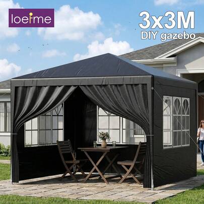  LOEFME 3x3m Outdoor Gazebo Waterproof Canopy Garden Tent With Removable Side Walls UV Protected Shelter For Patio Party Backyard