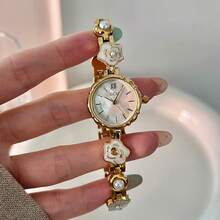 1 2026新款银色花卉手链石优雅圆形石英表精致时尚女士手表 - 銀色 - 查看 3