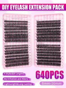 640 Clusters High Capacity 50D+80D D Curl 10-18mm DIY Lashes, Natural Thick & Long Super Soft, Reusable False Eyelashes, Easy To Use At Home - D - View 7